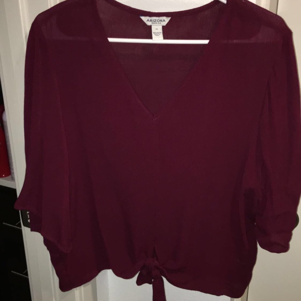 Deep Ruby Tied Bell Sleeve Top